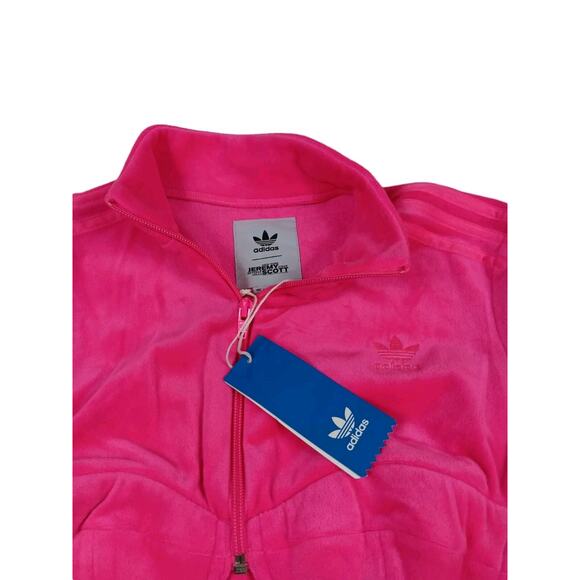 Jeremy Scott adidas Originals Track Crop SZL Top Jacket Velour H50967 SOLAR PIN - Picture 2 of 4